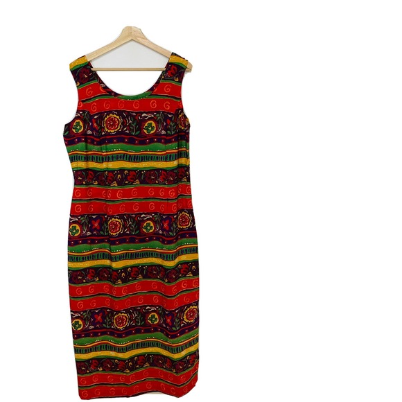 T R Bentley Maxi Dress 12 Colorful Floral Stripes  Sleeveless Zip Boho Travel - Picture 1 of 11